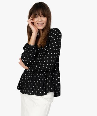 Blouse femme en voile plissé à motifs à manches longues vue1 - GEMO(FEMME PAP) - GEMO