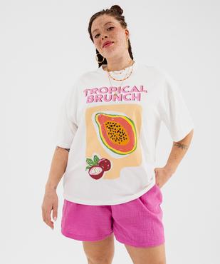 Tee-shirt manches courtes en jersey de coton flammé imprimé femme grande taille vue5 - GEMO (G TAILLE) - GEMO