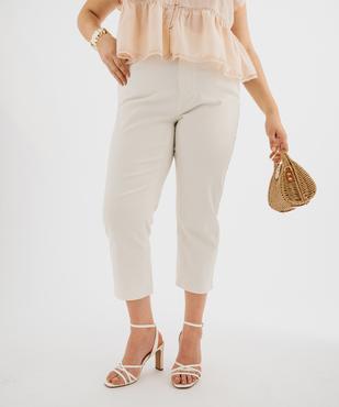 Pantacourt slim taille haute en coton stretch avec ceinture à nouer femme grande taille vue1 - GEMO 4G GT - GEMO