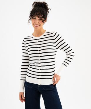 Gilet rayé en maille fine à boutons fantaisie femme vue1 - GEMO 4G FEMME - GEMO