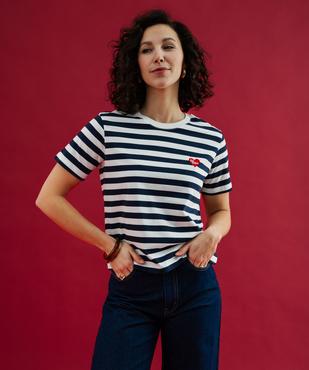Tee-shirt manches courtes à rayures avec coeur brodé femme vue1 - GEMO(FEMME PAP) - GEMO