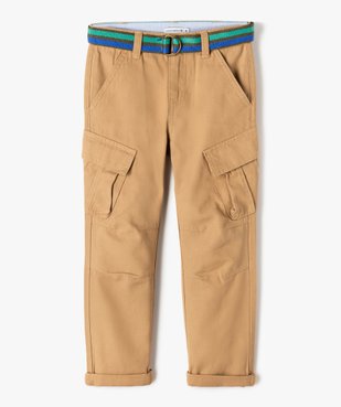 Pantalon garçon cargo en twill avec ceinture rayée - LuluCastagnette vue1 - GEMO 4G GARCON - GEMO