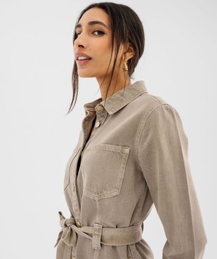 Robe chemise en jean à manches longues femme - LuluCastagnette vue3 - LULUCASTAGNETTE - GEMO
