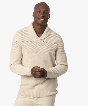 Pull homme en maille fantaisie avec col châle vue1 - GEMO (HOMME) - GEMO