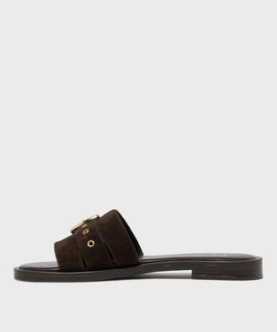 Mules en cuir suédé à bout ouvert femme - Tanéo vue3 - TANEO - GEMO