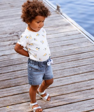 Short bébé fille en jean avec taille froncée vue6 - GEMO(BEBE DEBT) - GEMO