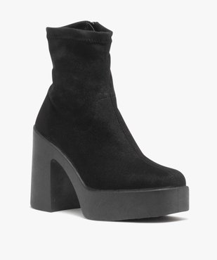 Boots femme à talon plateforme et bout carré dessus uni en suédine vue2 - GEMO(URBAIN) - GEMO