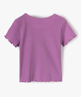 Tee-shirt fille court en nid d’abeille avec manches volantées vue3 - GEMO C4G FILLE - GEMO
