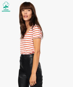 Tee-shirt femme imprimé à manches courtes 100% coton biologique vue1 - GEMO(FEMME PAP) - GEMO