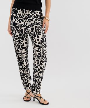 Pantalon à taille élastiquée en viscose fluide imprimée femme vue1 - GEMO 4G FEMME - GEMO