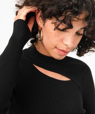 Pull côtelé à col montant avec ouverture buste femme vue2 - GEMO 4G FEMME - GEMO