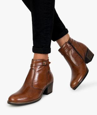 Bottines femme dessus cuir avec bride fine et fermeture zip vue1 - Nikesneakers(URBAIN) - Nikesneakers