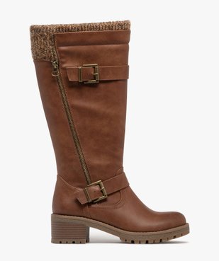 Bottes femme à talon épais et semelle crantée avec col en maille vue1 - GEMO(URBAIN) - GEMO