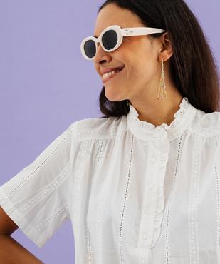 Blouse manches courtes en coton ajouré et brodé femme vue2 - GEMO(FEMME PAP) - GEMO
