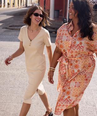 Robe longue moulante en maille de coton stretch côtelée femme vue4 - GEMO 4G FEMME - GEMO