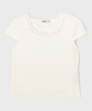 Tee-shirt manches courtes en maille côtelée avec col dentelle fille vue1 - GEMO (ENFANT) - GEMO