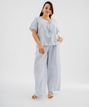Blouse manches courtes en toile de coton rayé femme grande taille vue4 - GEMO (G TAILLE) - GEMO