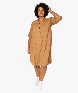Robe femme imprimée à smocks et manches 3/4 vue1 - GEMO (G TAILLE) - GEMO