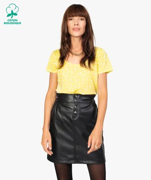 Tee-shirt femme imprimé à manches courtes 100% coton biologique vue1 - GEMO(FEMME PAP) - GEMO