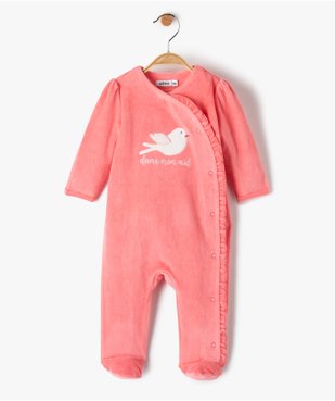 Pyjama bébé fille en velours avec ouverture volantée sur l’avant vue1 - GEMO(BB COUCHE) - GEMO