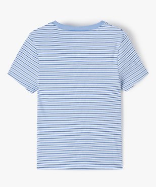 Tee-shirt fille à manches courtes en maille côtelée rayée vue3 - GEMO (JUNIOR) - GEMO