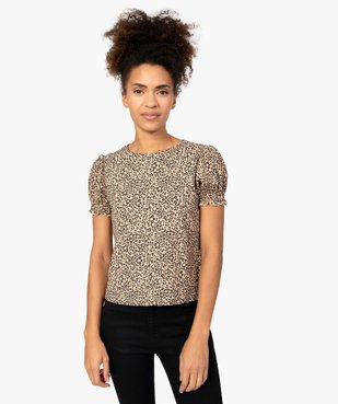 Tee-shirt femme imprimé à manches froncées vue2 - GEMO(FEMME PAP) - GEMO