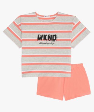 Pyjashort fille avec haut rayé et bas uni vue1 - GEMO (JUNIOR) - GEMO