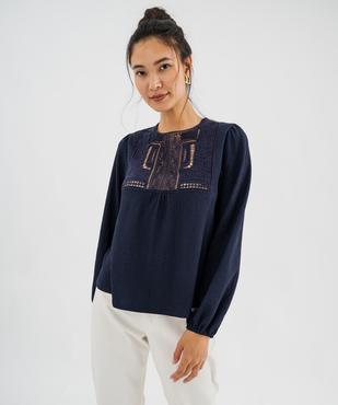 T-shirt manches longues uni avec plastron brodé femme vue2 - GEMO(FEMME PAP) - GEMO
