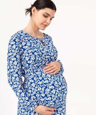 Robe de grossesse longue en viscose fleuri vue2 - GEMO (MATER) - GEMO