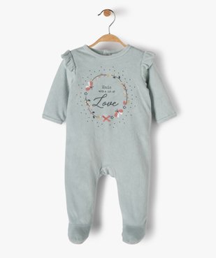 Pyjama bébé fille en velours avec volants sur les épaules vue1 - GEMO(BB COUCHE) - GEMO