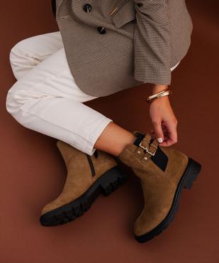 Boots dessus cuir suédé avec semelle crantée femme - Tanéo vue1 - TANEO - GEMO