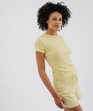 Tee-shirt manches courtes et col rond en maille côtelée femme vue1 - GEMO(FEMME PAP) - GEMO