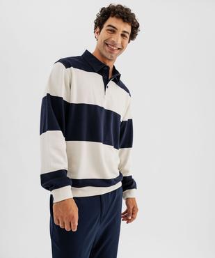 Sweat à rayures avec col chemise homme vue2 - GEMO (HOMME) - GEMO