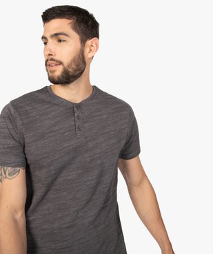 Tee-shirt homme chiné à manches courtes et col tunisien Matière chinée vue2 - GEMO 4G HOMME - GEMO
