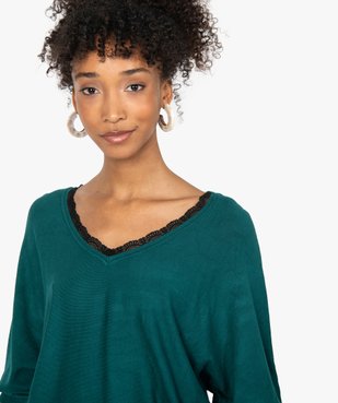 Pull femme en maille fine avec décolleté V en dentelle vue2 - GEMO(FEMME PAP) - GEMO