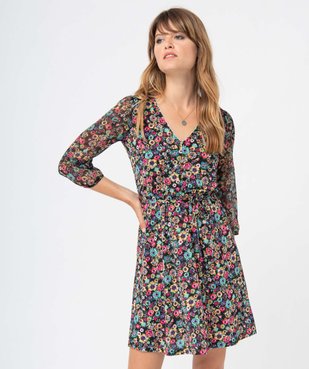 Robe femme imprimée avec col V et manches 3/4 vue1 - GEMO(FEMME PAP) - GEMO