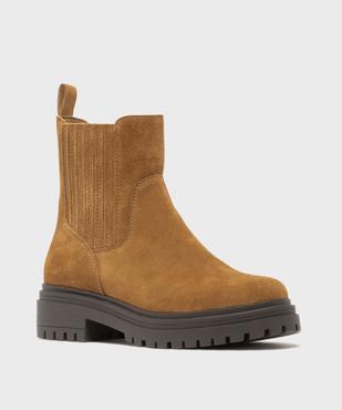 Boots dessus cuir velours avec élastique latéral et semelle crantée femme - Tanéo vue2 - TANEO - GEMO