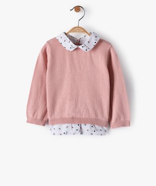Pull bébé fille effet 2 en 1 avec col et bas chemise vue1 - GEMO(BEBE DEBT) - GEMO