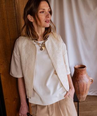 Veste sans manches brodée porté ouvert femme vue1 - GEMO 4G FEMME - GEMO