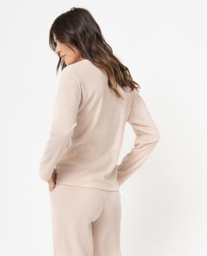 Haut de pyjama femme à manches longues en maille côtelée vue3 - GEMO(HOMWR FEM) - GEMO