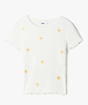 Tee-shirt fille à manches courtes avec fleurs brodées vue3 - GEMO (ENFANT) - GEMO