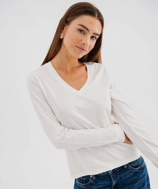 Tee-shirt manches longues et col V uni femme vue2 - GEMO 4G FEMME - GEMO