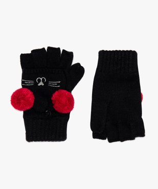 Moufles fille 2-en-1 à motif chat et pompons vue1 - GEMO (ENFANT) - GEMO