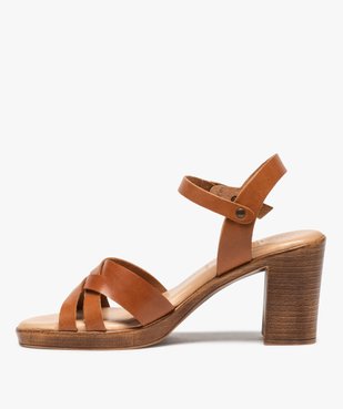 Sandales femme à talon carré et tige unie en cuir vue3 - GEMO(URBAIN) - GEMO