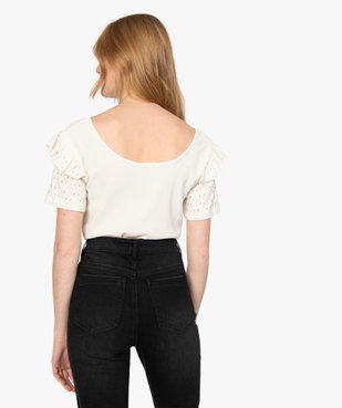 Tee-shirt femme en crêpe ajouré et volant vue3 - GEMO(FEMME PAP) - GEMO