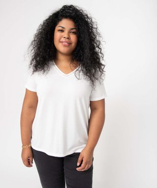 Tee-shirt femme grande taille avec col V fantaisie vue1 - GEMO (G TAILLE) - GEMO