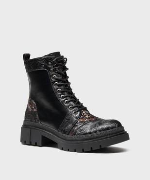 Boots avec empiècements texturés sur semelle crantée femme - Emilia Rosa vue2 - EMILIA ROSA - GEMO