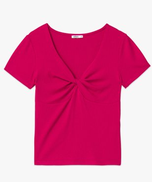 Tee-shirt femme en maille côtelée encolure effet noué vue4 - GEMO(FEMME PAP) - GEMO