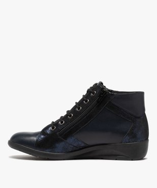 Boots femme confort zippées à talon compensé dessus cuir vue3 - GEMO (CONFORT) - GEMO