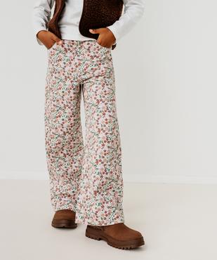 Jean straight à motifs fleuris avec taille ajustable fille vue3 - GEMO 4G FILLE - GEMO